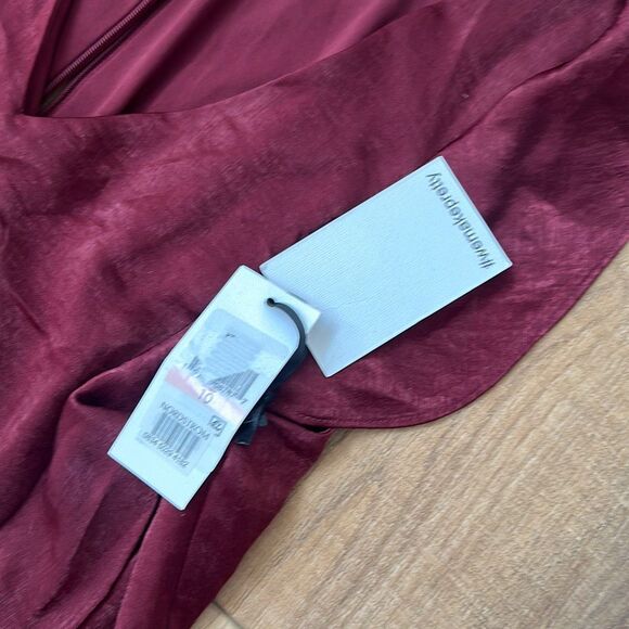 Kensie Midi Dress Womens Size 10 Burgundy V-Neck Sleeveless Hammered Satin - Picture 6 of 9